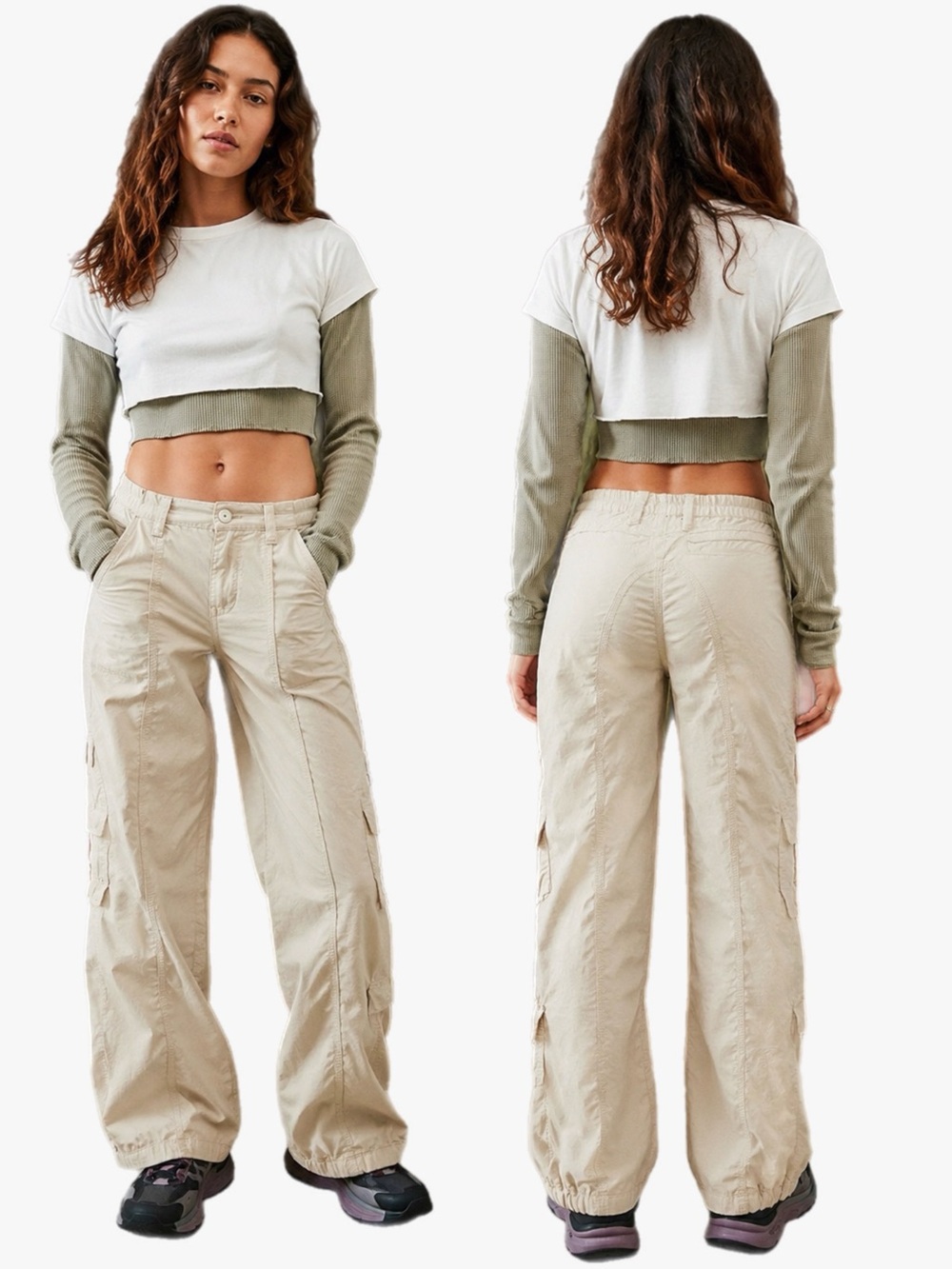 Urban Outfitters BDG Low Rise Y2K Cargo Pants Women XS Beige Parachute Utility